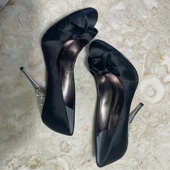 Paris Hilton Silver Jeweled Heel Satin Stilettos Sz 10 - Picture 5 of 7